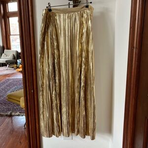 By Anthropologie Gold Metallic Pleated Midi Skirt